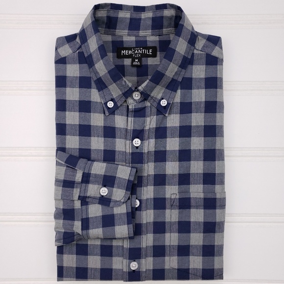 J Crew Mercantile Flex Blue Medium Checked Gray Sh - Picture 1 of 8